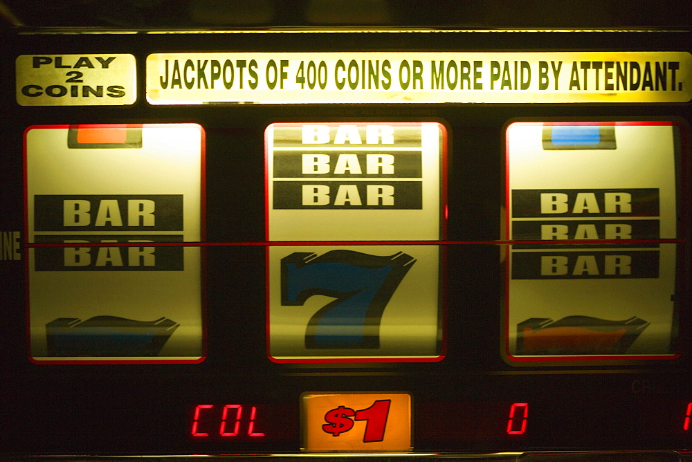 Close-up of a slot machine in a casino, Las Vegas, Nevada, USA