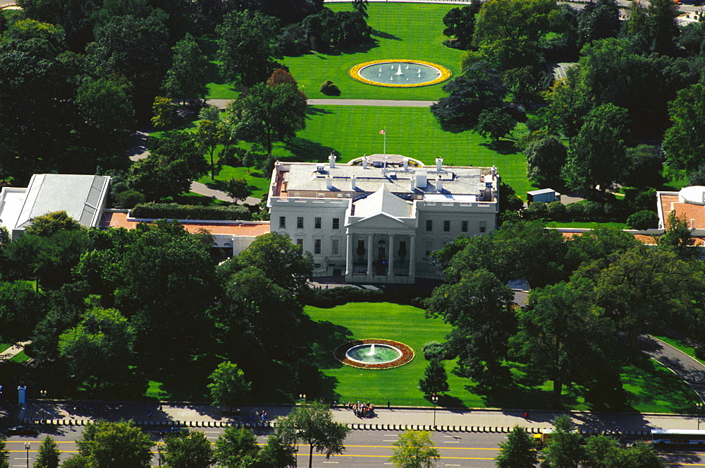 Aerial view of a government building, White House, Washington DC, USA