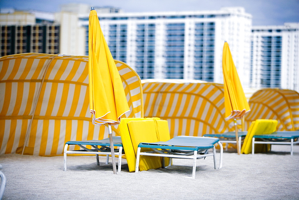 Empty lounge chairs on the beach