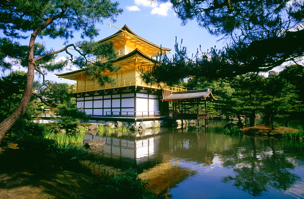 Reflection of a temple in water, Golden Pavilion, Kyoto, Japan