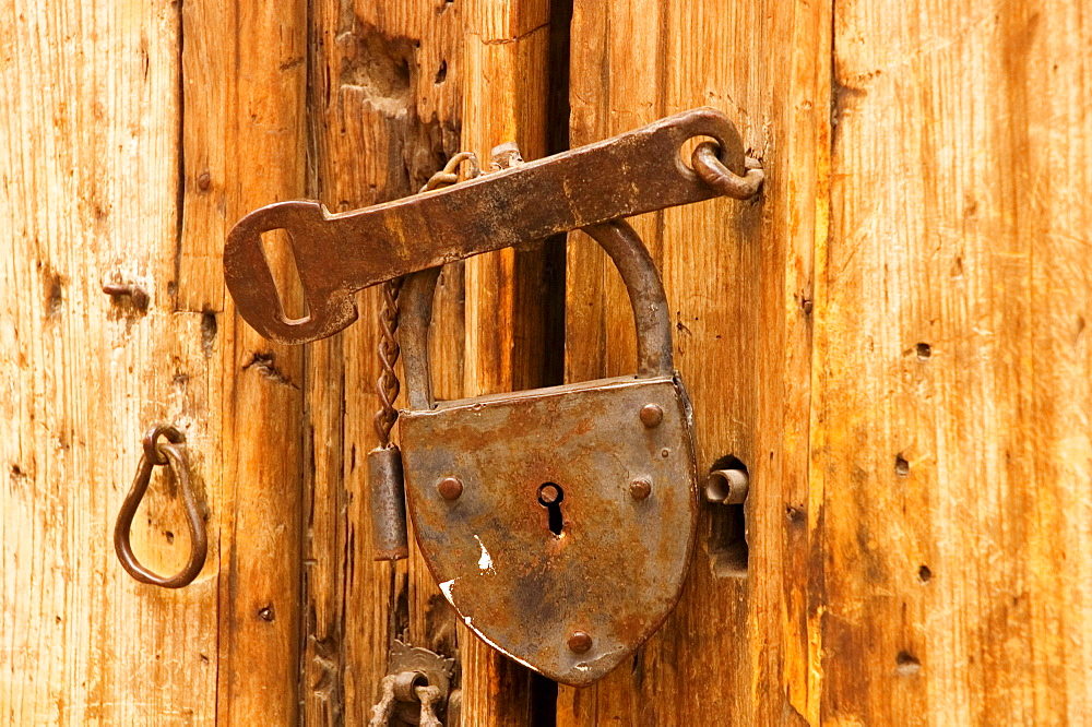 Close-up of the broken lock on a door