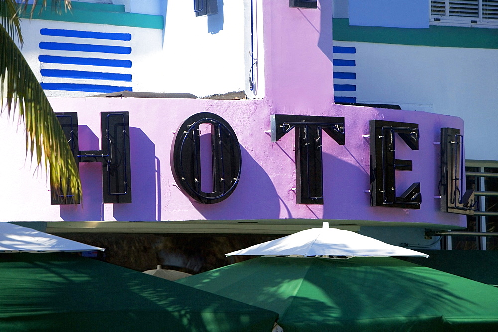 Close-up of a hotel sign on a building, Miami, Florida, USA