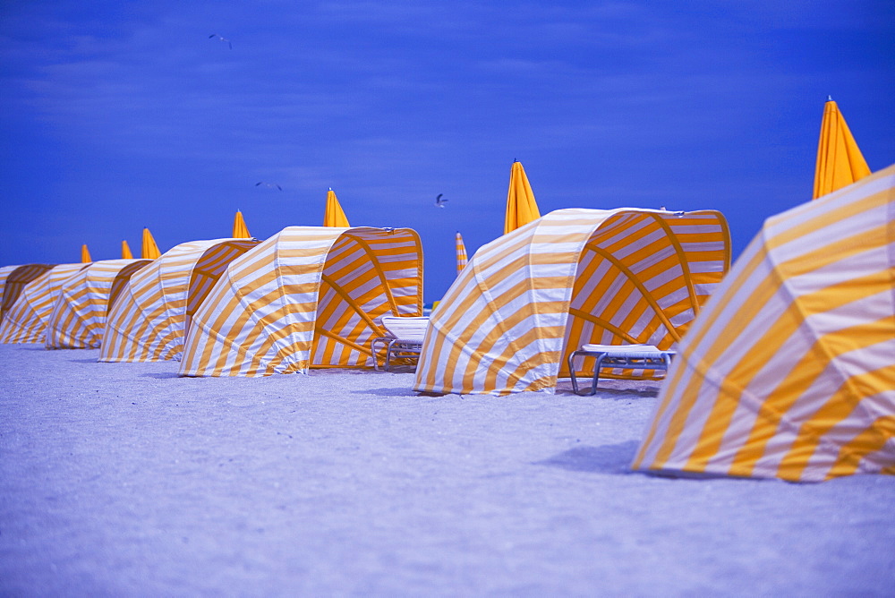 Canopies in a row on the beach, Miami, Florida, USA