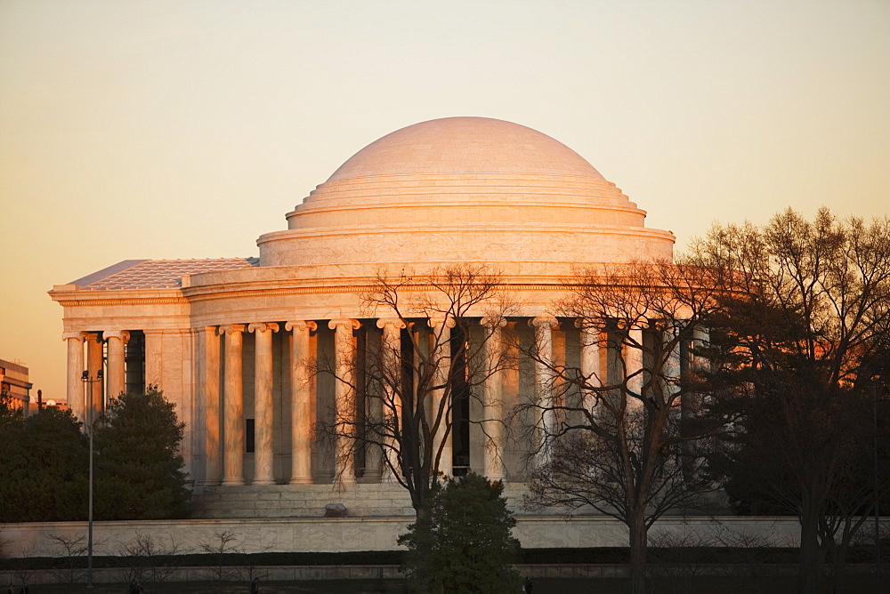 Trees in front of a memorial building, Jefferson Memorial, Washington DC, USA