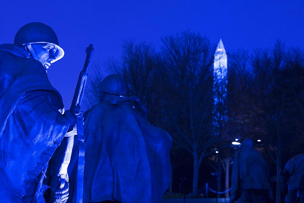 Low angle view of statues of army soldiers, Korean War Memorial, Washington DC, USA