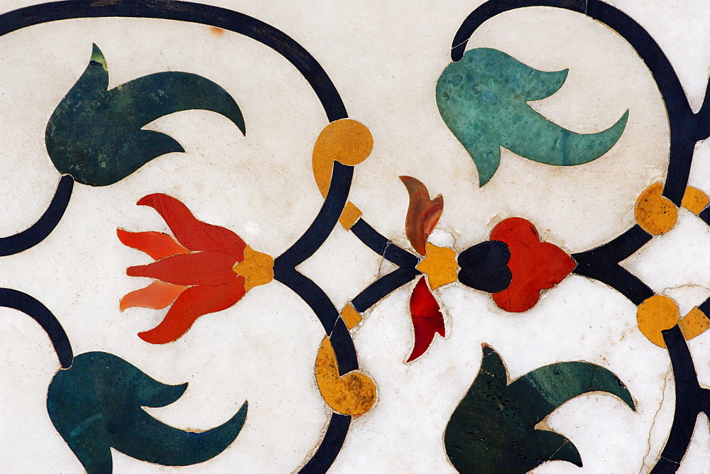 Close-up of marble inlay, Taj Mahal, Agra, Uttar Pradesh, India