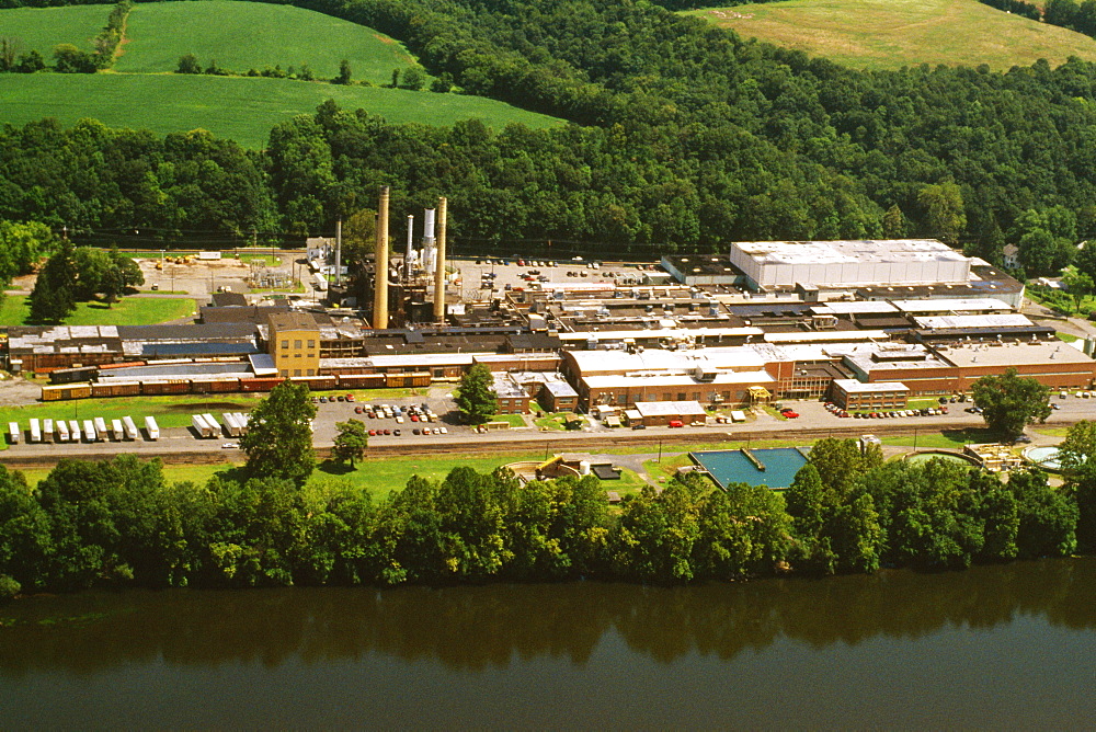 Aerial view of a paper mill, James River Paper Mill, Milford, New Jersey, USA