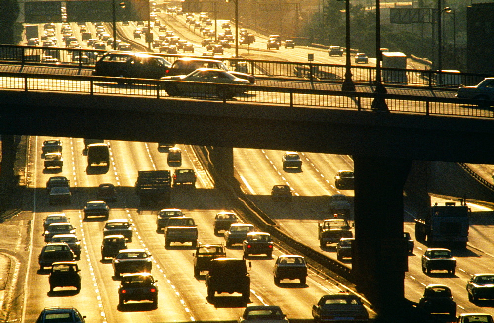 Auto traffic on L.A. Harbor freeway