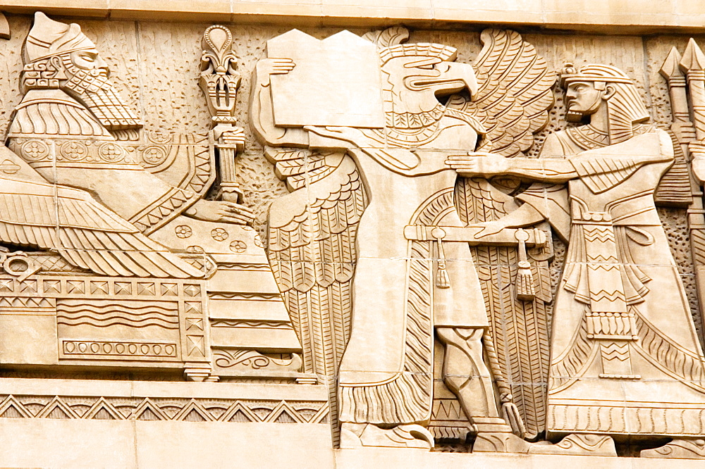 Close-up of carvings on the wall, Chicago, Illinois, USA