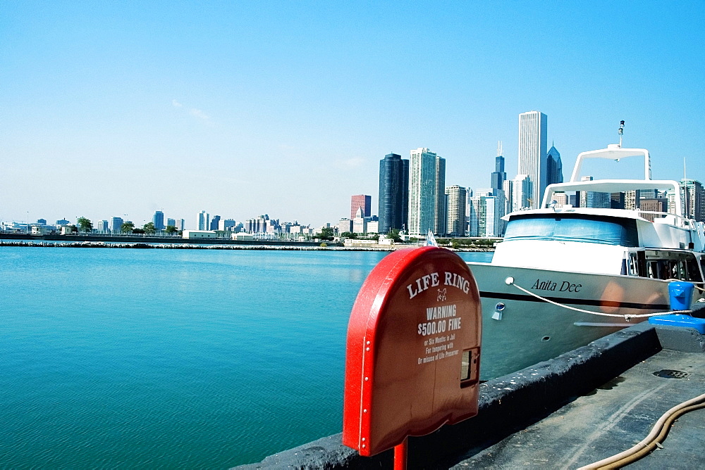 Yacht moored at a harbor, Lake Michigan, Chicago, Illinois, USA
