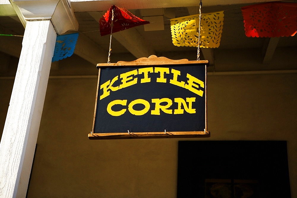 Low angle view of a sign for Kettle Corn, San Diego, California, USA