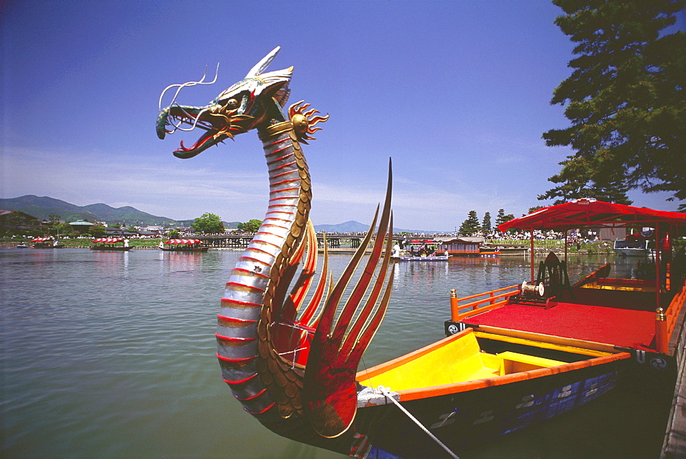 Dragon boat in a lake, Mifune Matsuri, Arashiyama, Kyoto Prefecture, Japan