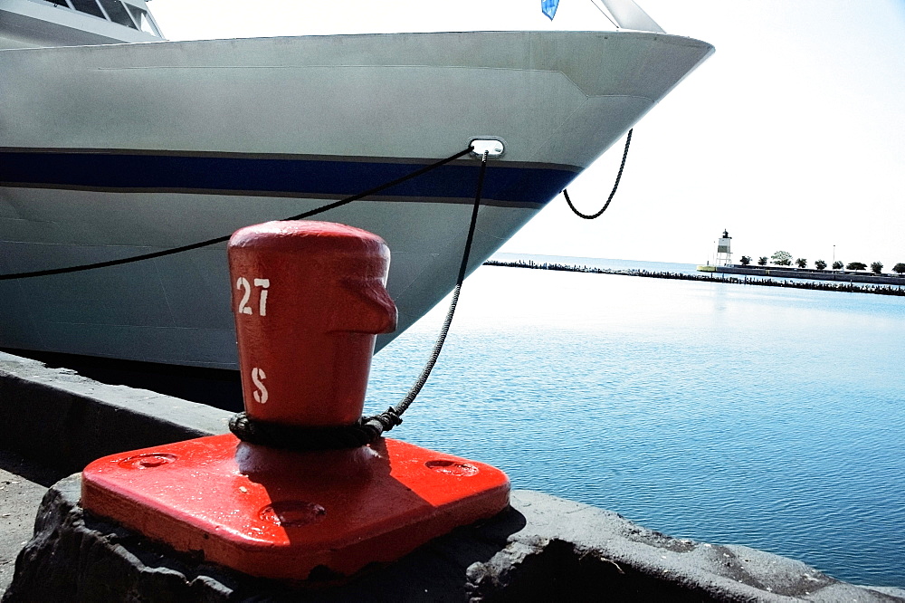 Close-up of a yacht moored at a harbor, Lake Michigan, Chicago, Illinois, USA