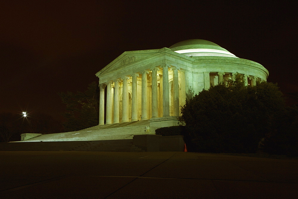 Building lit up at night, Jefferson Memorial, Washington DC, USA