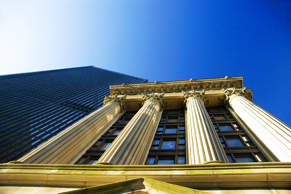 Low angle view of columns of a building, Old Courthouse, Boston, Massachusetts, USA