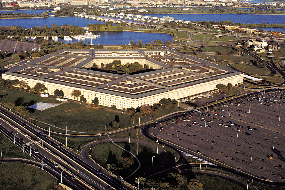 Aerial view of a government building in a city, The Pentagon, Washington DC, USA