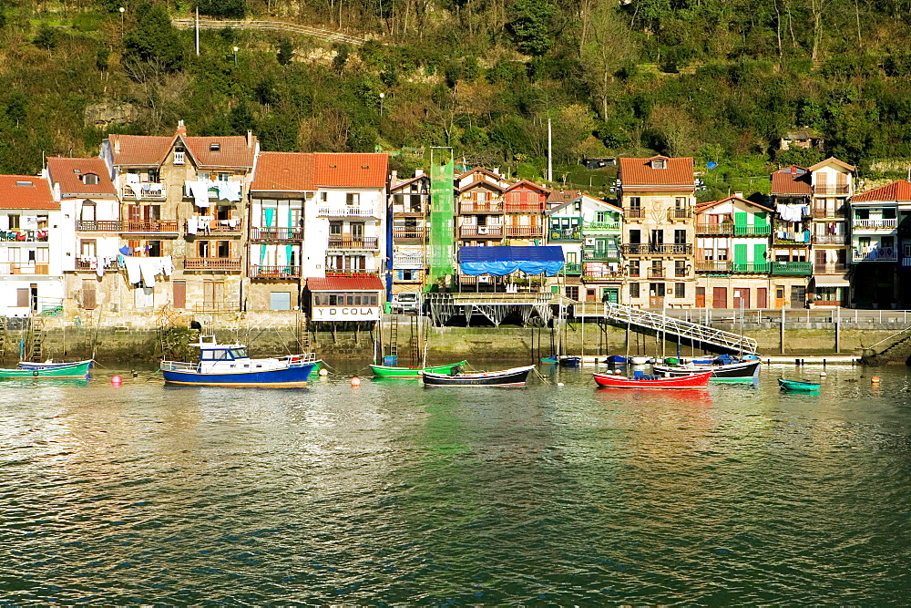 High angle view of boats docked at a harbor, Spain