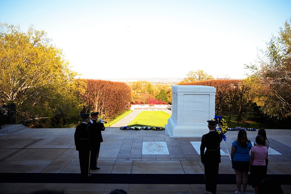 People standing at the Tomb of Unknown Soldier, Arlington National Cemetery, Arlington, Virginia, USA