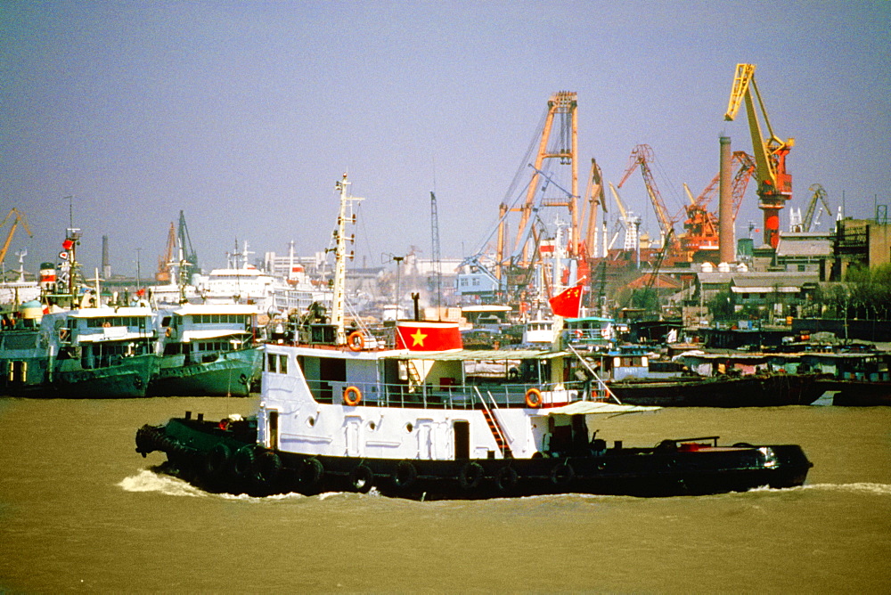 Tourboat in a river, Huang Po River, Shanghai, China