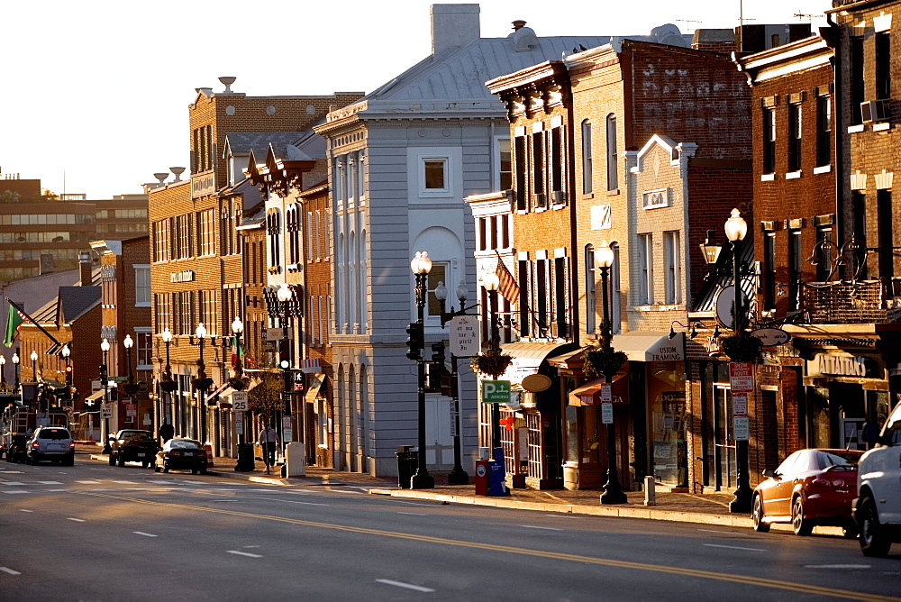 Buildings along a road, M street, Georgetown, Washington DC, USA