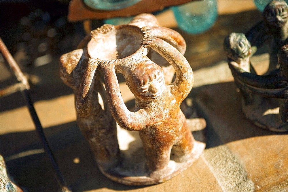 High angle view of an ethnic carved bowl, San Diego, California, USA