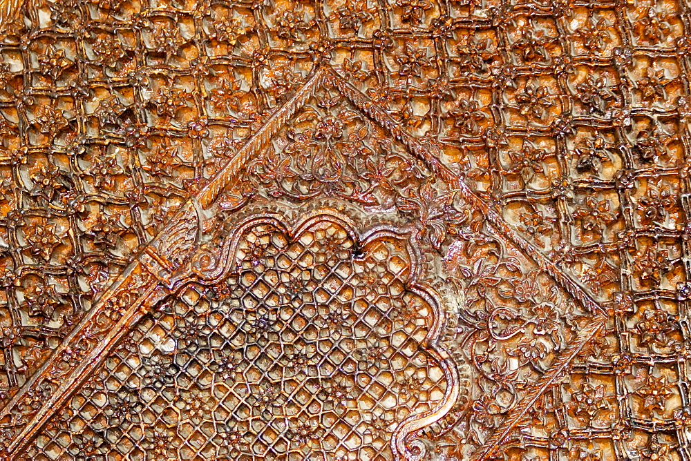 Close-up of carvings on the wall, Rajmahal, Jaisalmer, Rajasthan, India