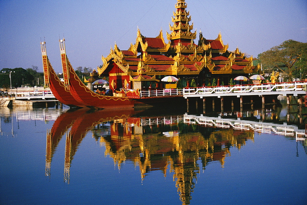 Palace on a barge in a lake, Mandalay, Myanmar