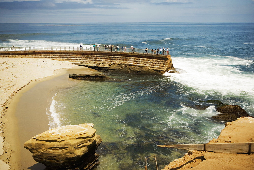 People walking on a pier, La Jolla, San Diego, California, USA