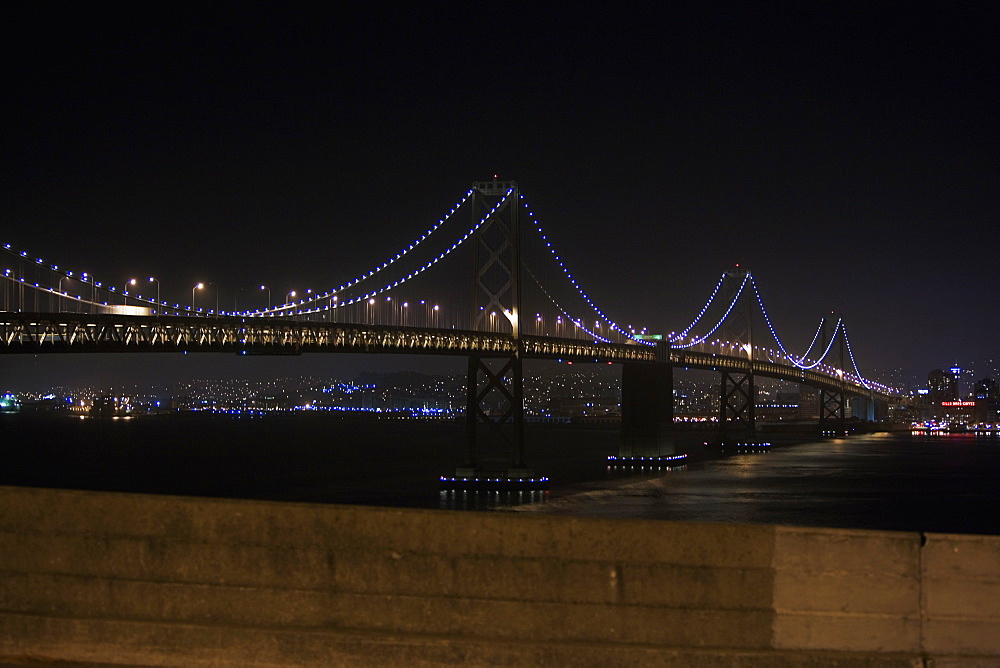 Illuminated bridge at night, Golden Gate Bridge, San Francisco, California, USA