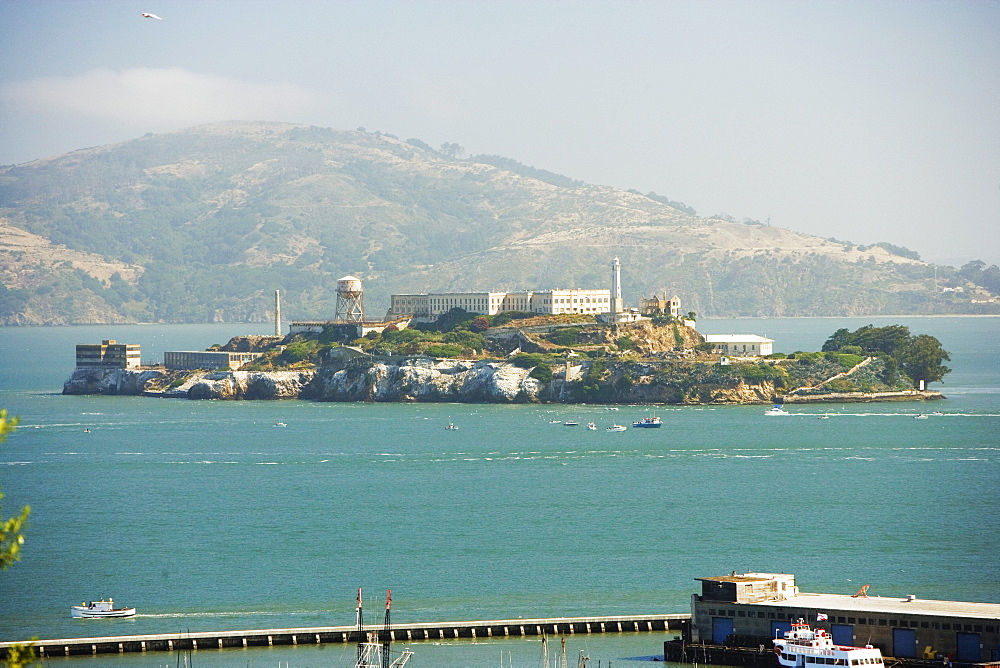 High angle view of Alcatraz Island, San Francisco, California, USA