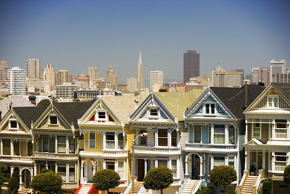 Facade of townhouses, San Francisco, California, USA