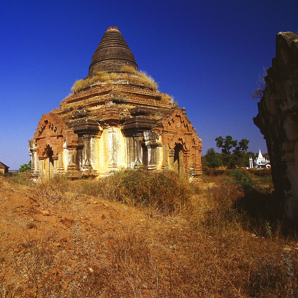 Low angle view of the old ruins of a pagoda, Bagan, Myanmar