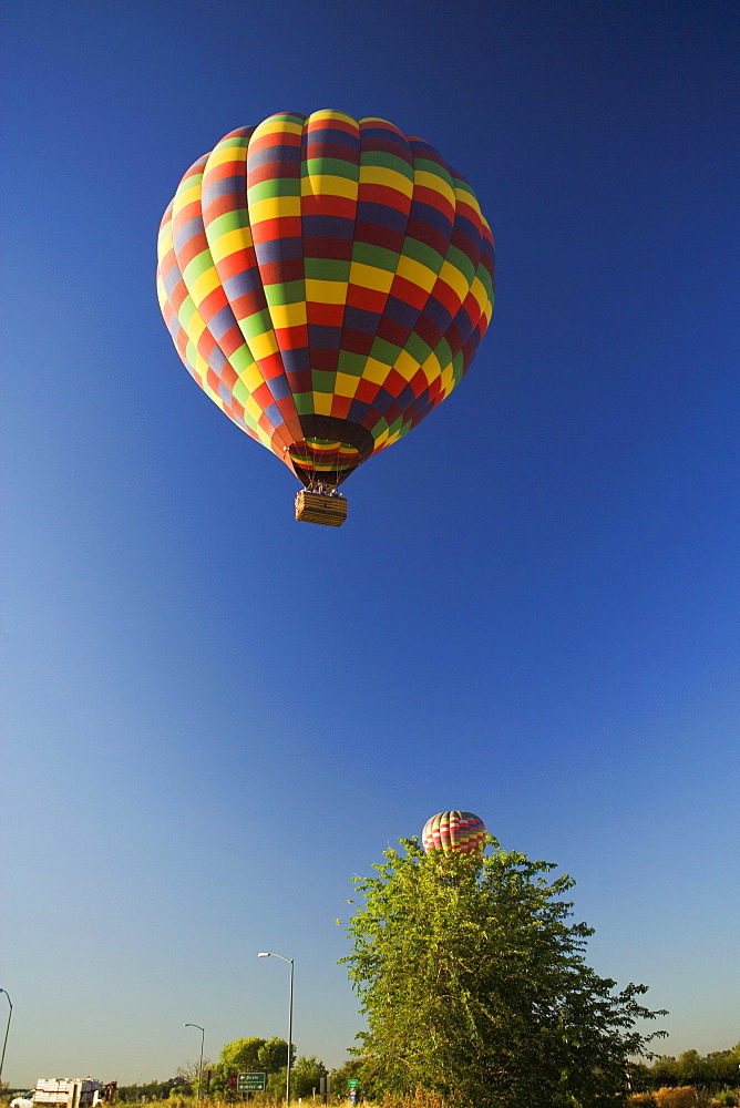 Low angle view of a hot air balloon flying in the sky