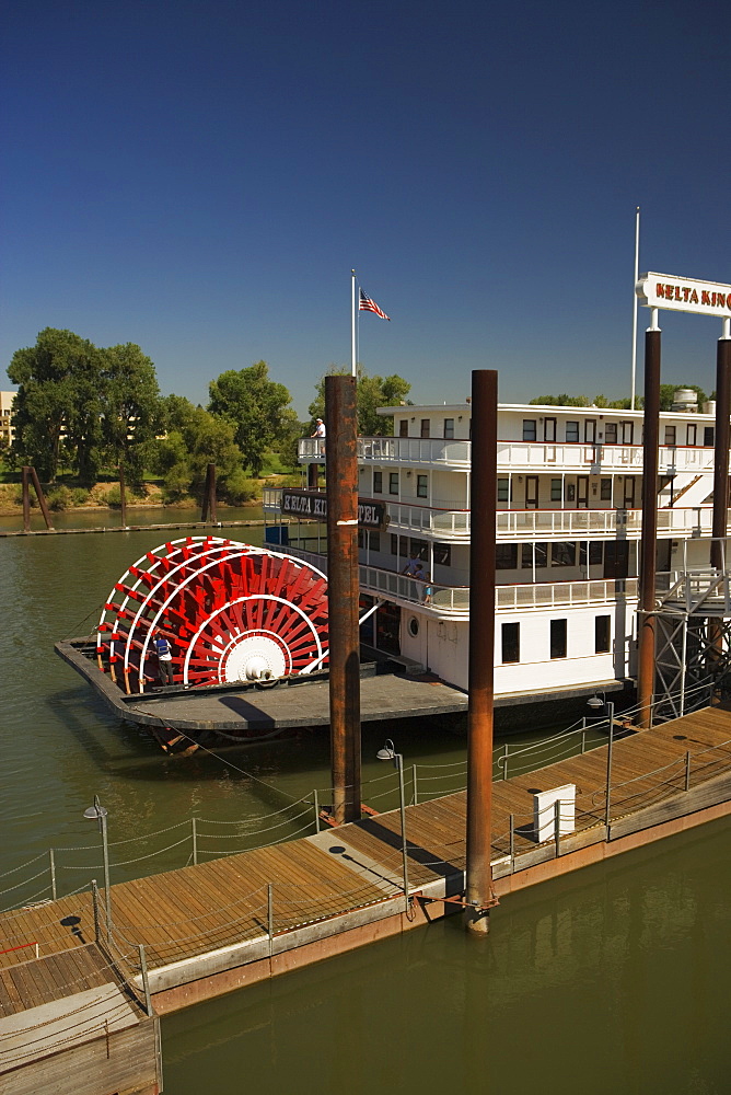 High angle view of a paddle steamer in a river