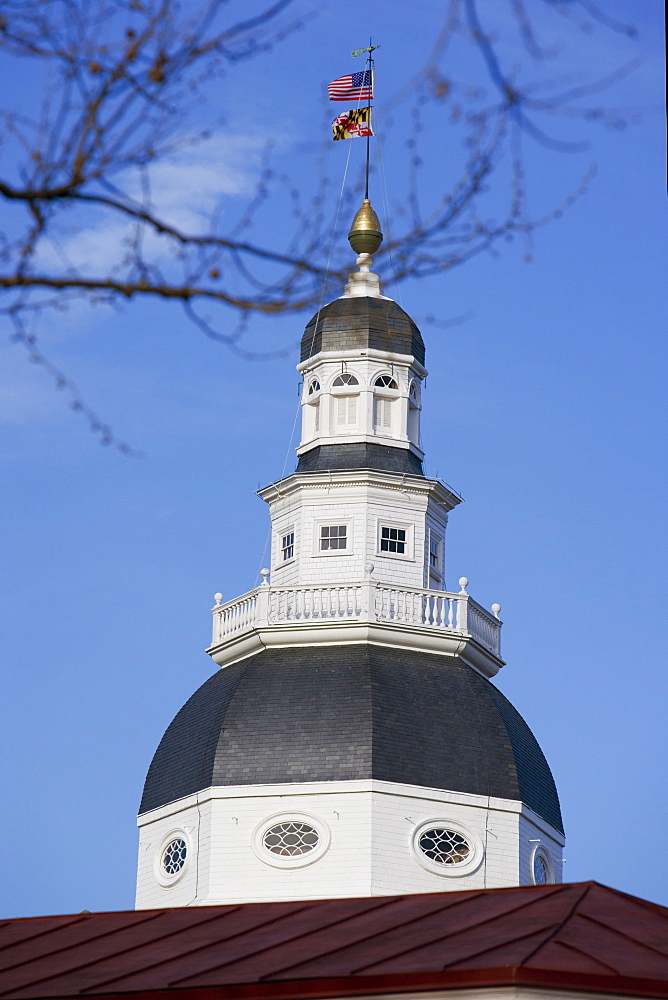 Low angle view of the steeple of a building, Annapolis, Maryland, USA