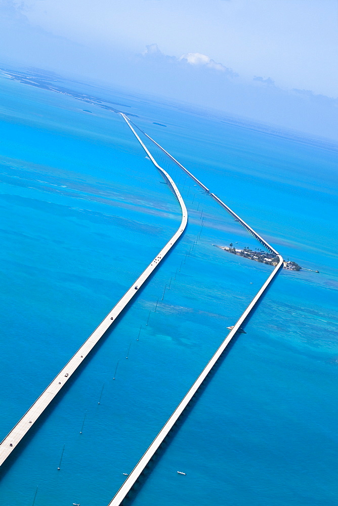 Aerial view of two bridges over the sea, Florida Keys, Florida, USA