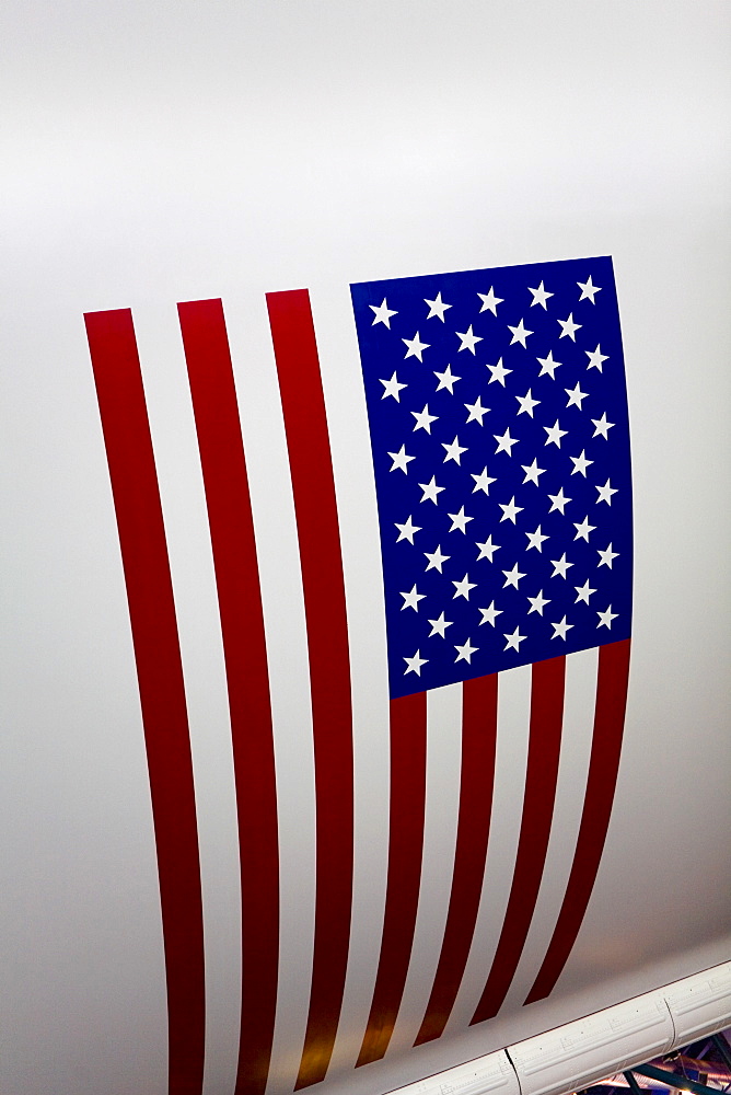 Close-up of an American flag painted on metal