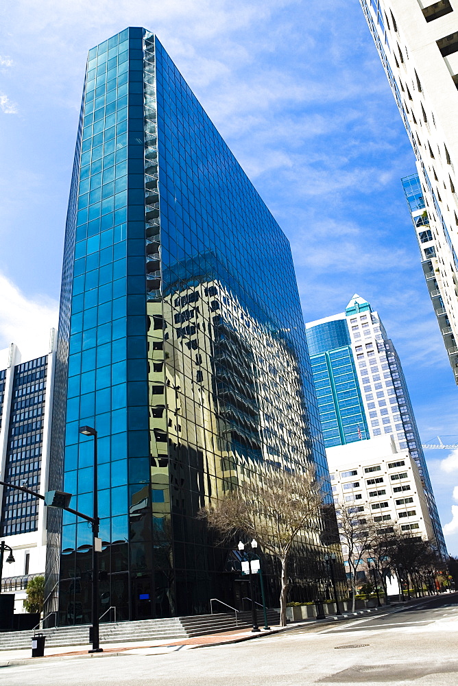 Low angle view of skyscrapers in a city, Orlando, Florida, USA