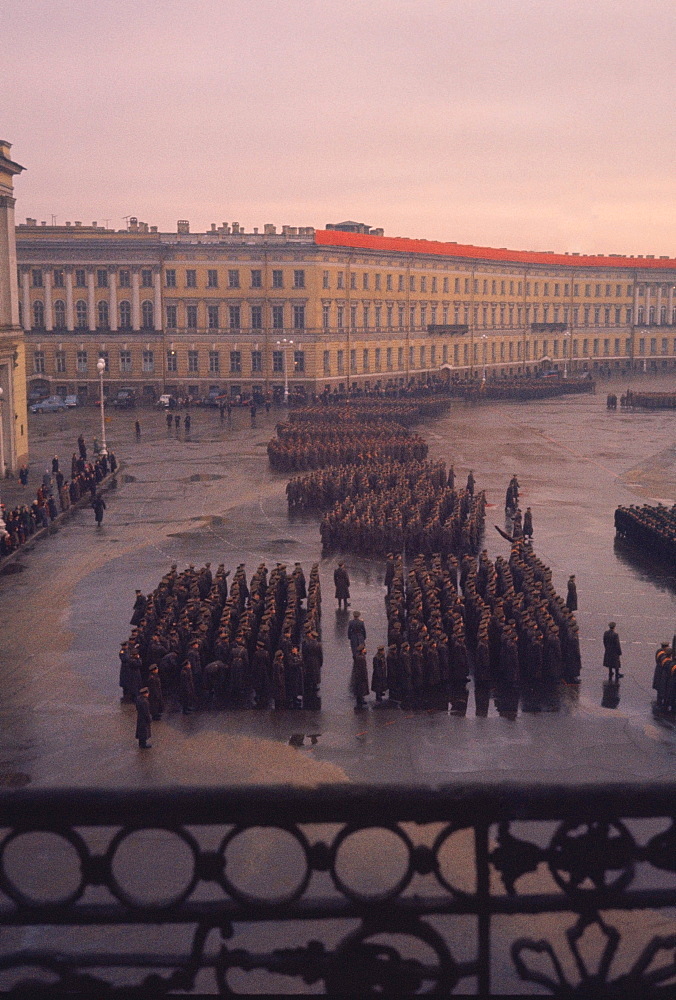 High angle view of a military parade, Winter Palace, Hermitage Museum, St. Petersburg, Russia