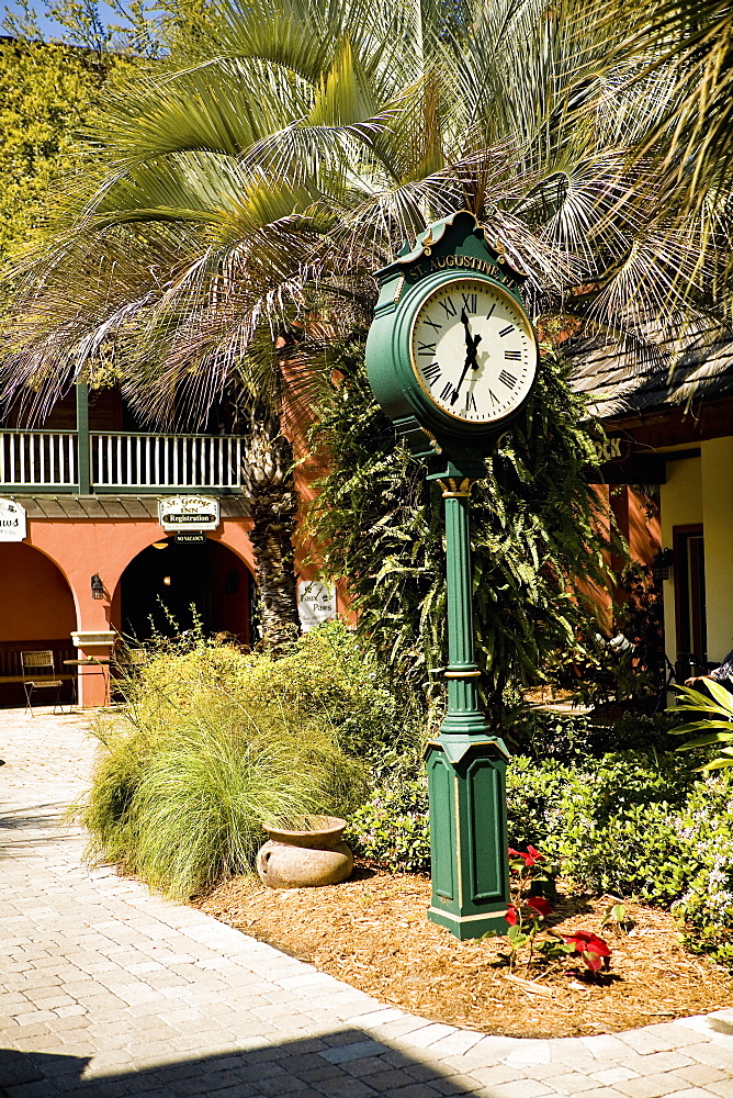 Clock on a column, St. George Street, St. Augustine, Florida, USA