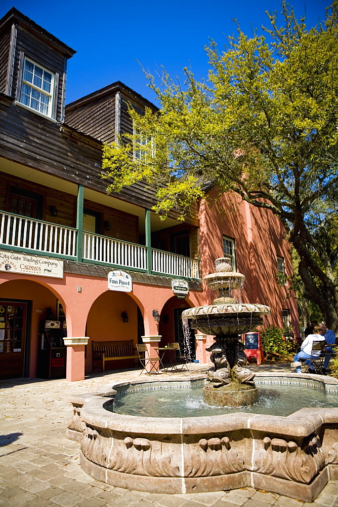 Fountain in front of a building, St. George Street, St. Augustine, Florida, USA