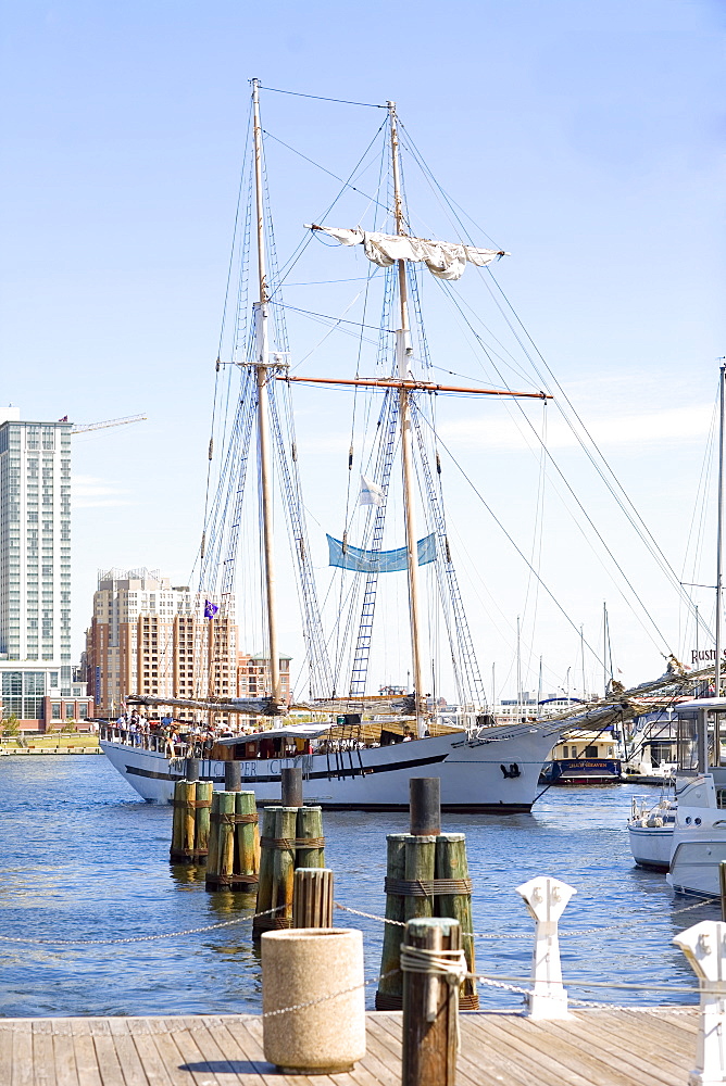 Tall ship moored at a harbor, Inner Harbor, Baltimore, Maryland, USA