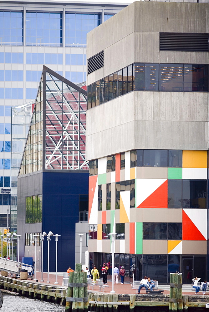 Group of people in front of a building, National Aquarium, Inner Harbor, Baltimore, Maryland, USA