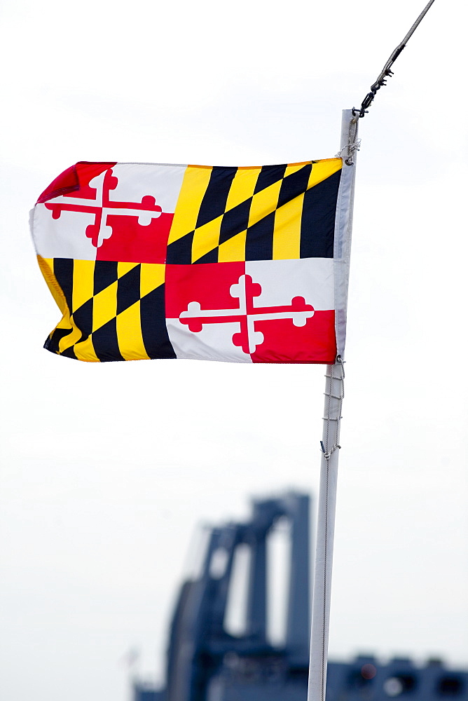 Close-up of a Maryland State flag fluttering, Baltimore, Maryland, USA