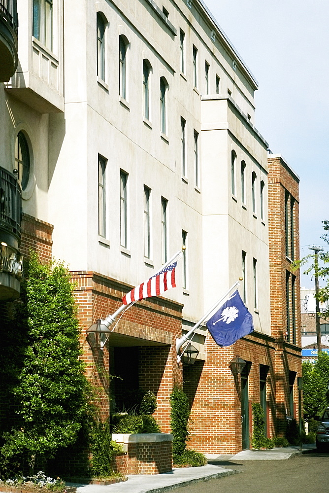 US State Flag and an American Flag hanging on a wall, Charleston, South Carolina, USA