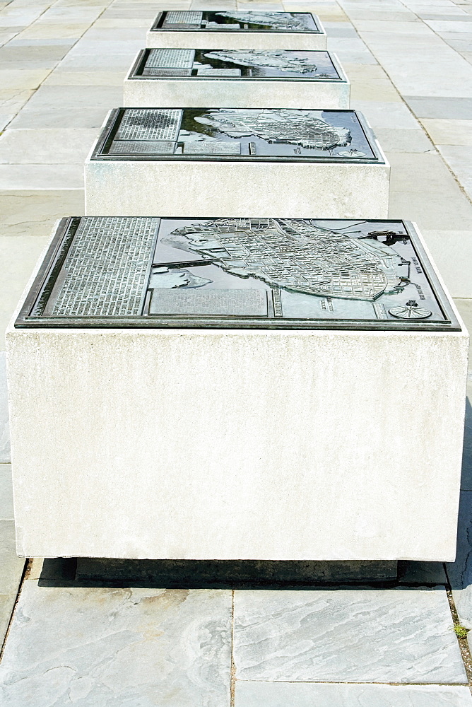 Close-up of maps on stone blocks, Waterfront Park, Charleston, South Carolina, USA