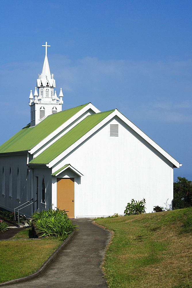 Walkway leading towards a church, St. Benedict's Catholic Church, Honaunau, Hawaii Islands, USA