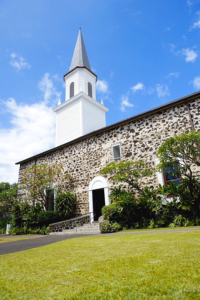 Low angle view of a church, Mokuaikaua Church, Kailua-Kona, Kona, Big Island, Hawaii Islands, USA