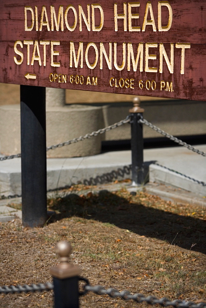 Barricade around an information board, Diamond Head, Waikiki Beach, Honolulu, Oahu, Hawaii Islands, USA