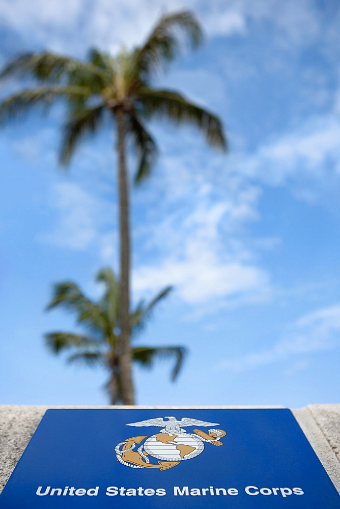 Close-up of a memorial plaque, Pearl Harbor, Honolulu, Oahu, Hawaii Islands, USA